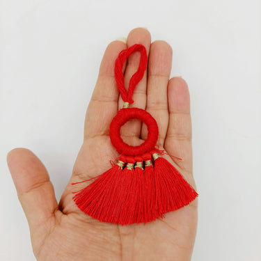 Set of 2 Red Hoop Tassels, Indian Tassels, Boho Chic Tassels